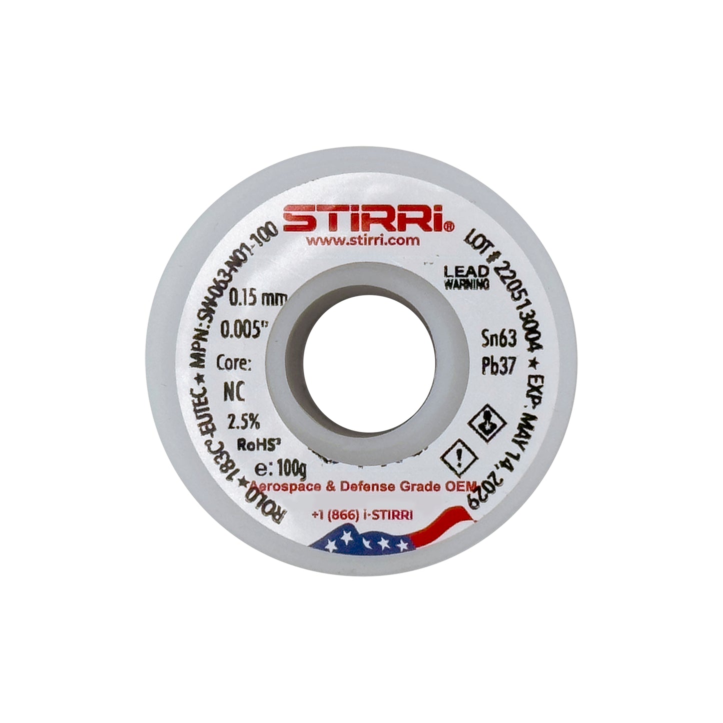 MT-063 - Sn63Pb37 mid-temp eutectic leaded solder wire NC-core ROL0 - 100g spool