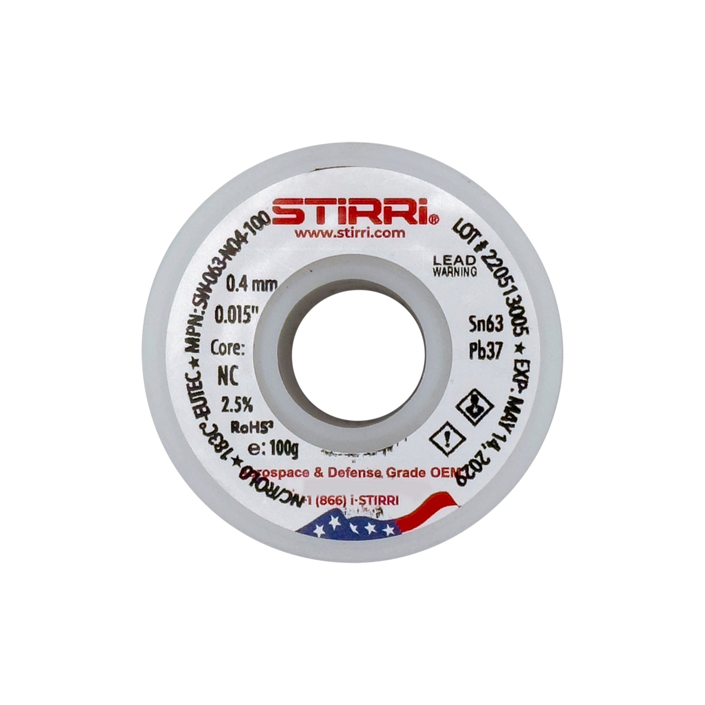 MT-063 - Sn63Pb37 mid-temp eutectic leaded solder wire NC-core ROL0 - 100g spool