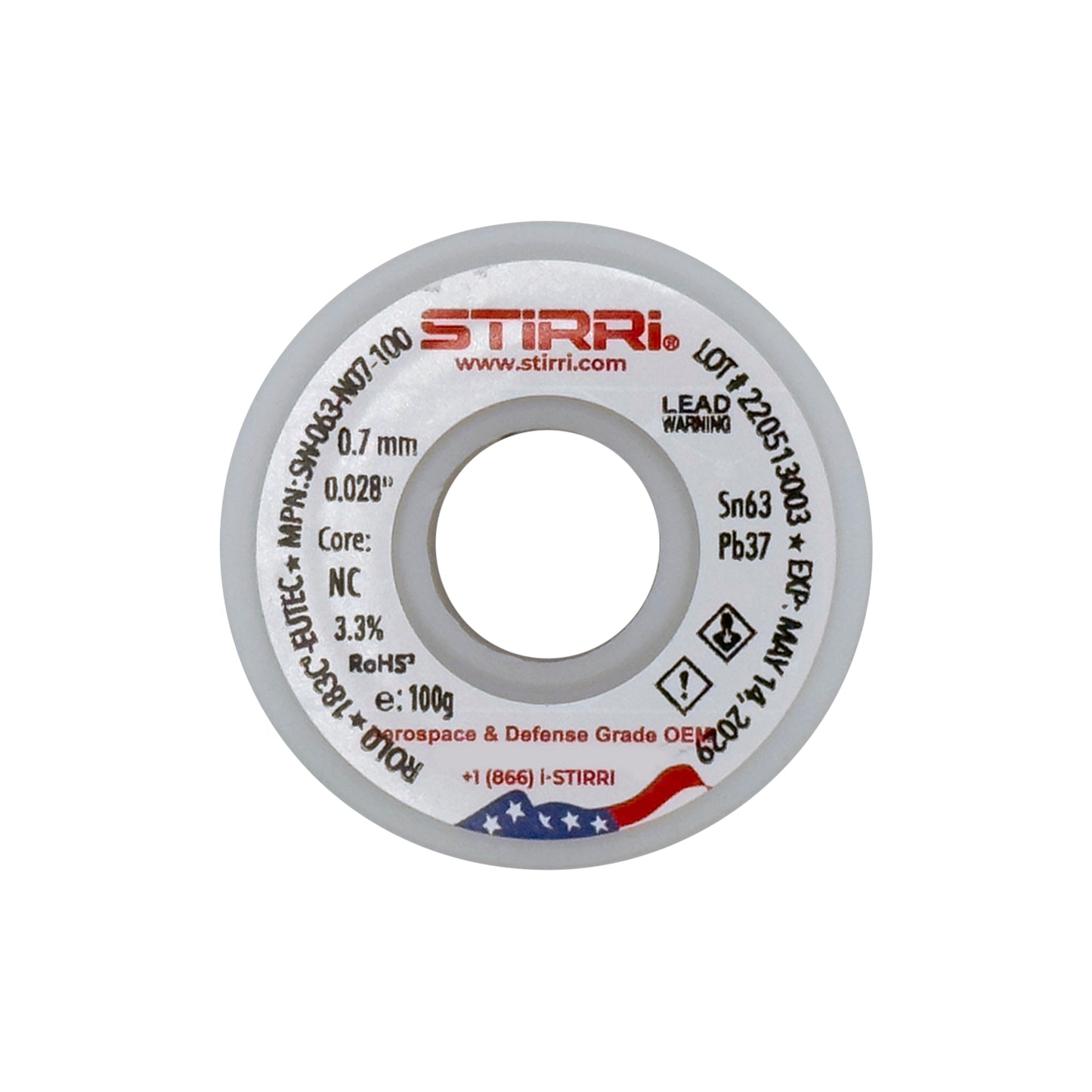 MT-063 - Sn63Pb37 mid-temp eutectic leaded solder wire NC-core ROL0 - 100g spool