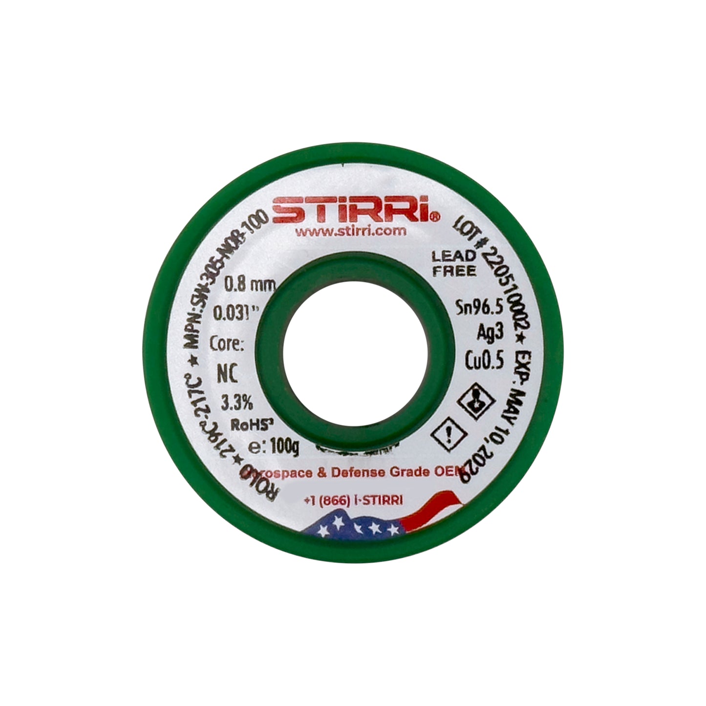 LF-305 - Sn96.5Ag3.0Cu0.5 lead-free solder wire NC-core ROL0 - 100g spool