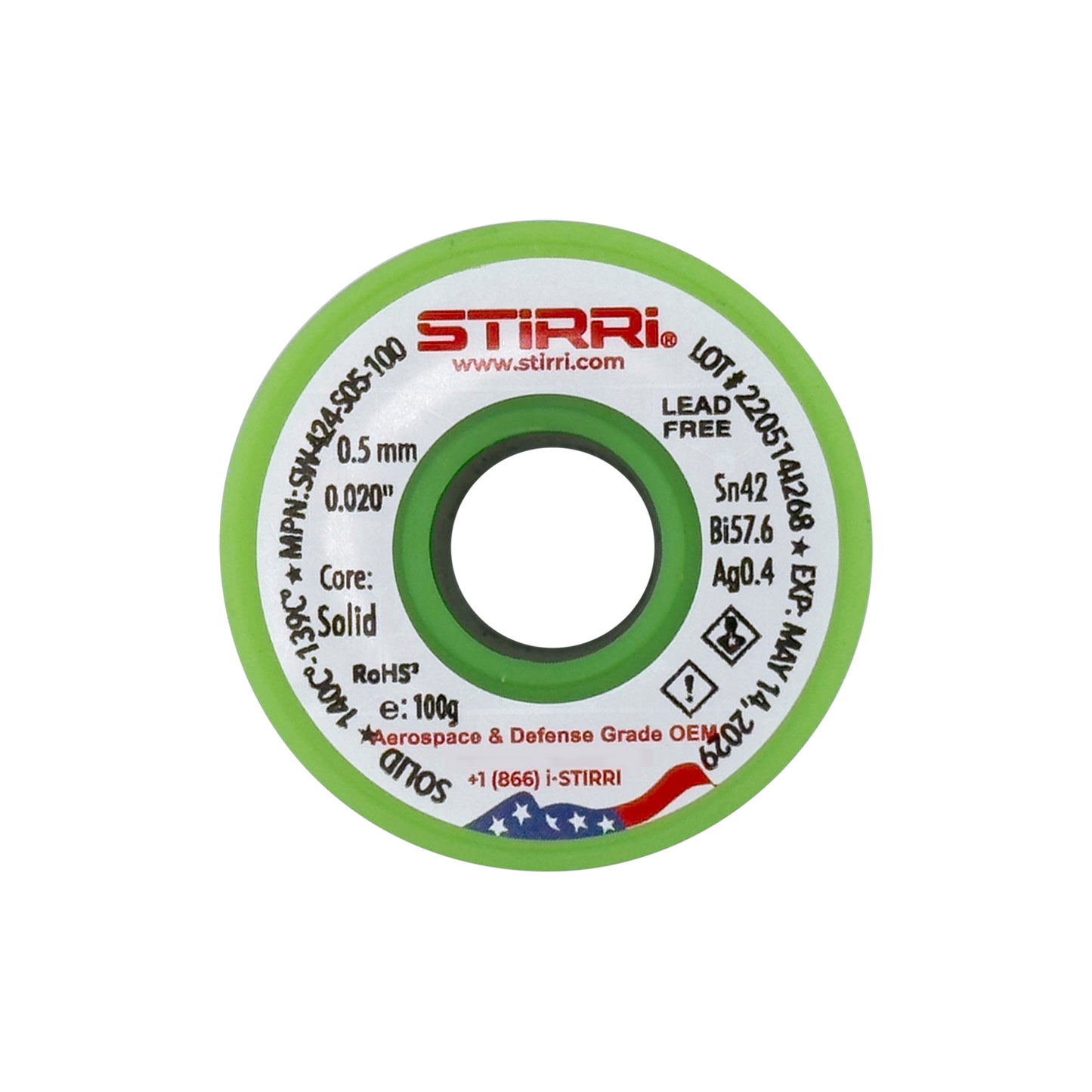 LT-424 - Sn42Bi57.6Ag0.4 low-temperature lead-free solder wire - 100g spool