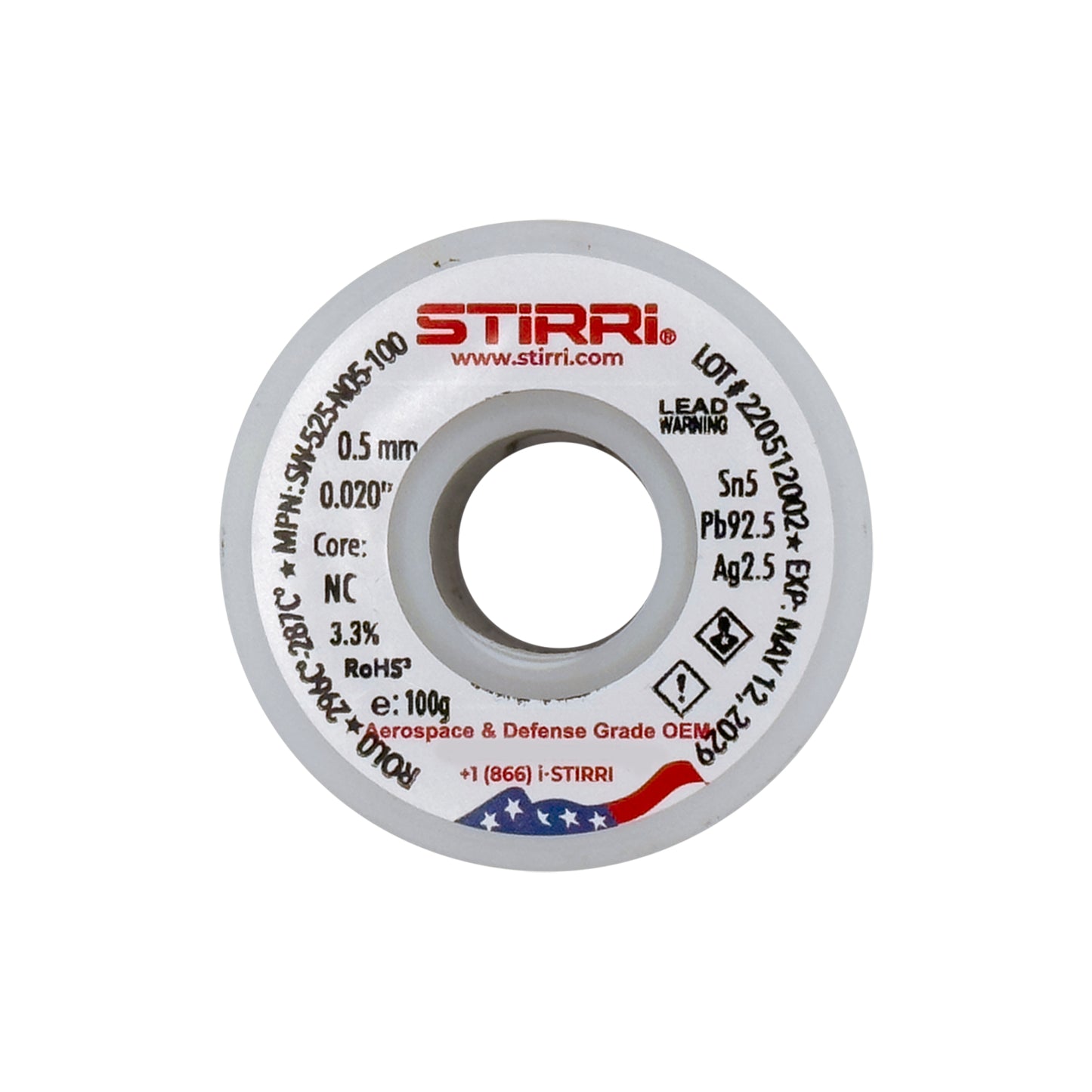 HT-525 - Sn5Pb92.5Ag2.5 high-temp leaded solder wire NC-core ROL0 - 100g spool