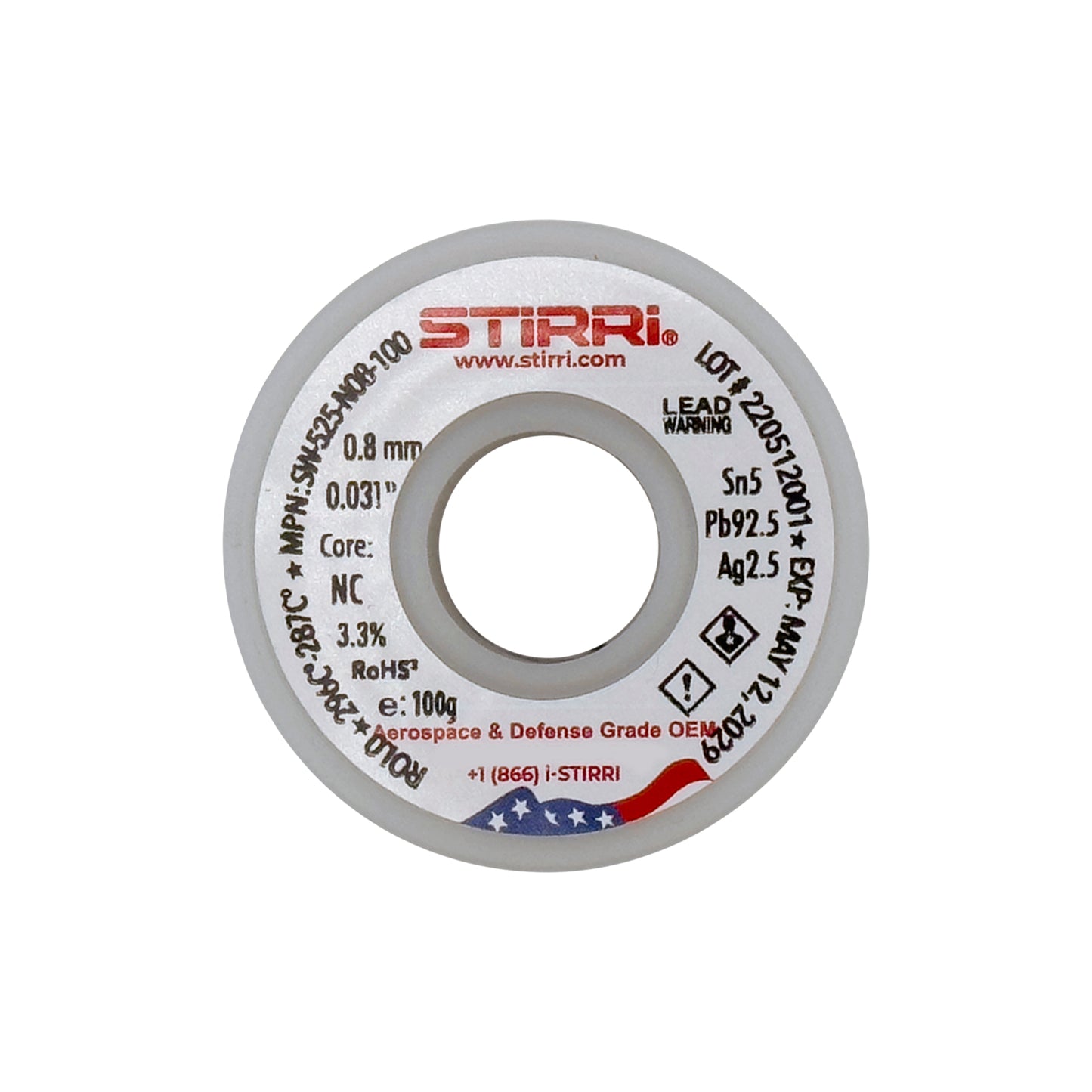 HT-525 - Sn5Pb92.5Ag2.5 high-temp leaded solder wire NC-core ROL0 - 100g spool