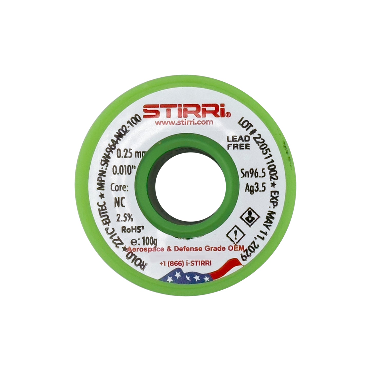 LF-964 - Sn96.5Ag3.5 eutectic lead-free solder wire NC-core ROL0 - 100g spool