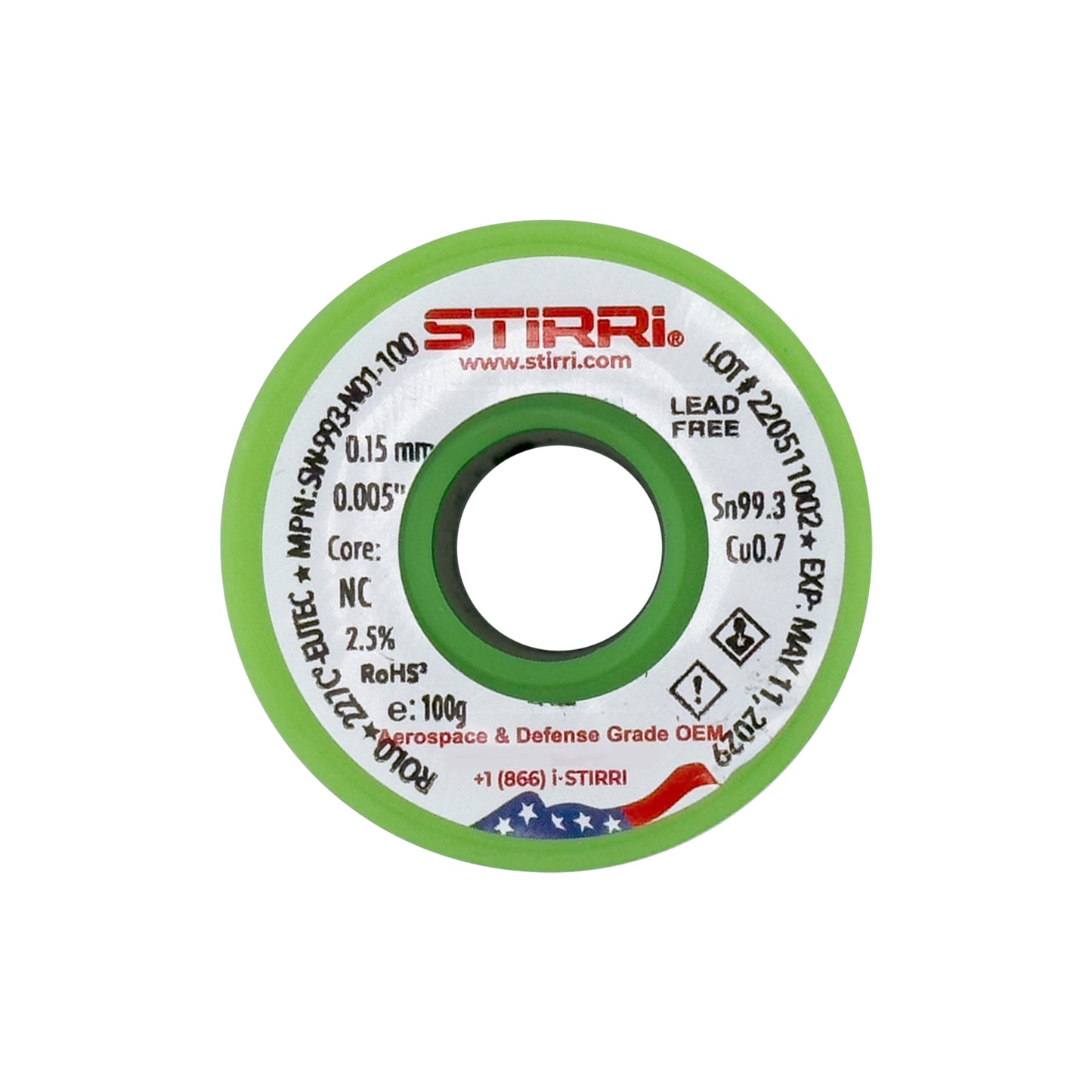 LF-993 - Sn99.3Cu0.7 eutectic lead-free solder wire NC-core ROL0 - 100g spool