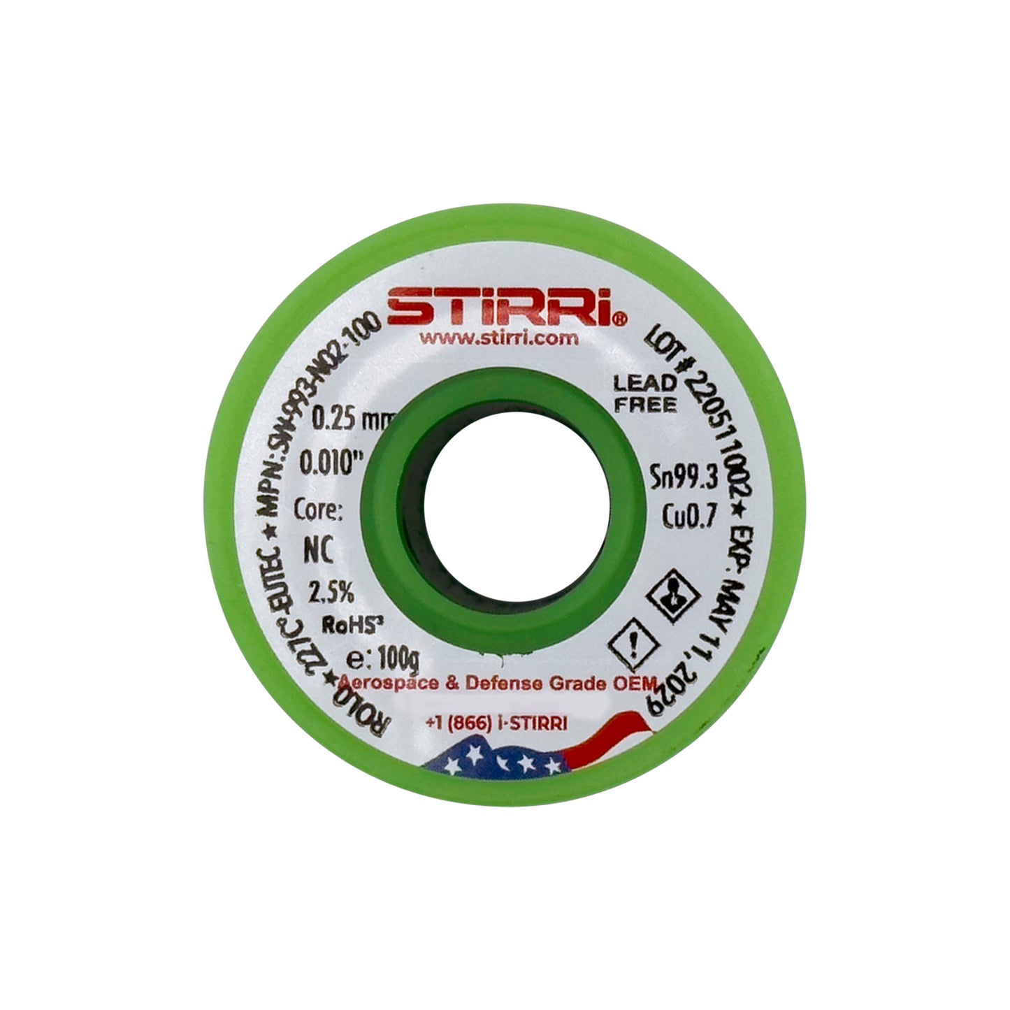 LF-993 - Sn99.3Cu0.7 eutectic lead-free solder wire NC-core ROL0 - 100g spool