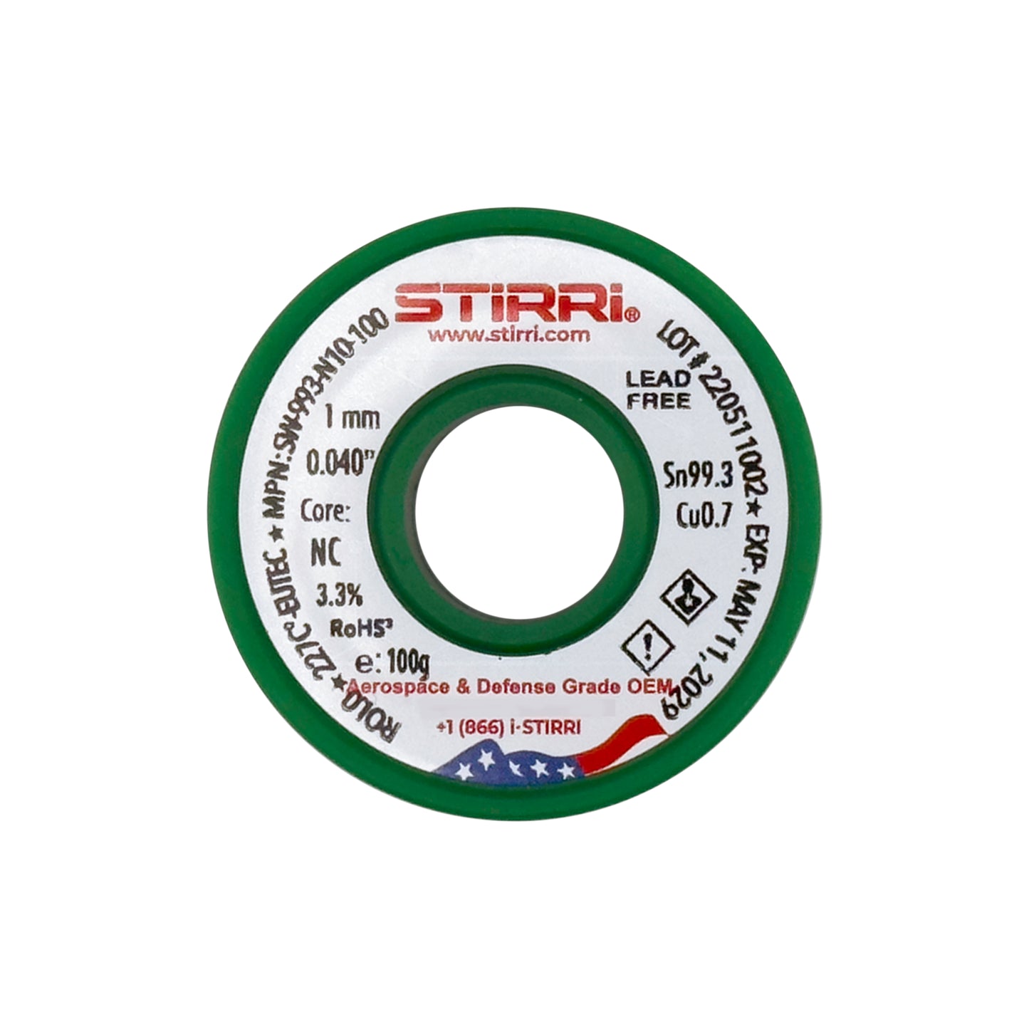 LF-993 - Sn99.3Cu0.7 eutectic lead-free solder wire NC-core ROL0 - 100g spool