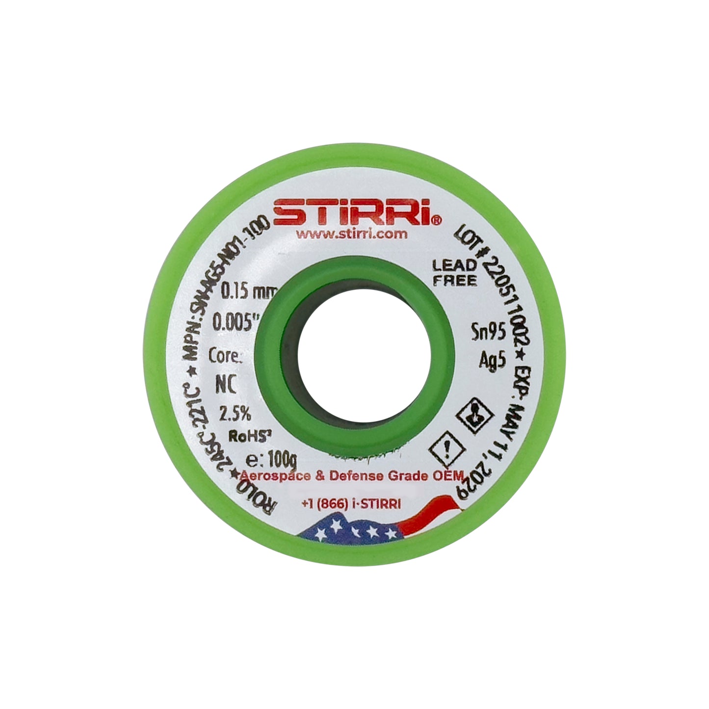 HT-AG5 - Sn95Ag5 high-temp lead-free solder wire NC-core ROL0 - 100g spool