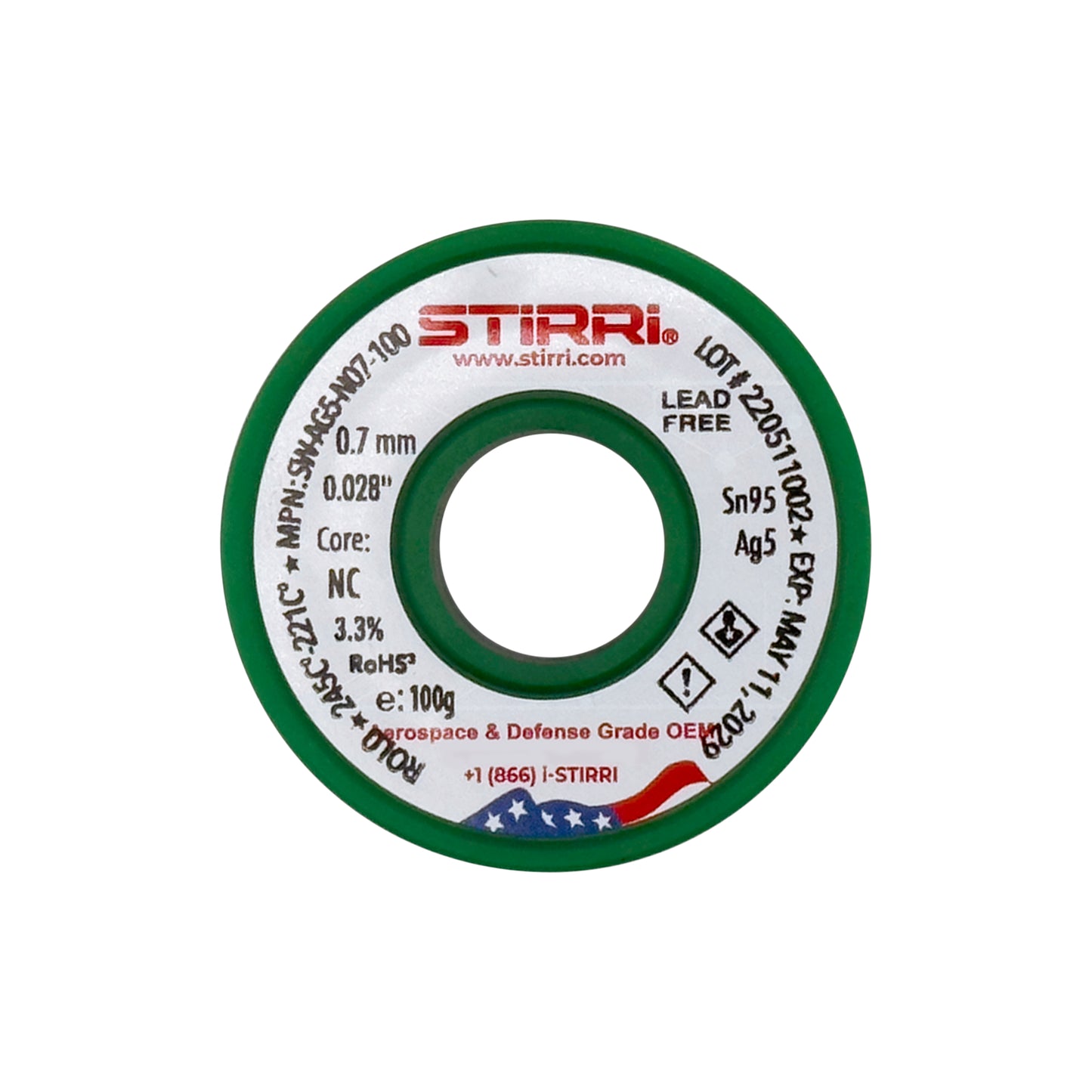 HT-AG5 - Sn95Ag5 high-temp lead-free solder wire NC-core ROL0 - 100g spool