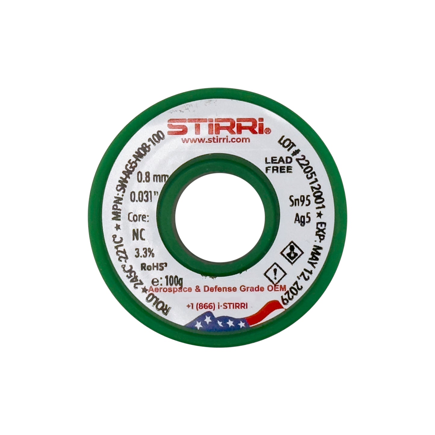 HT-AG5 - Sn95Ag5 high-temp lead-free solder wire NC-core ROL0 - 100g spool